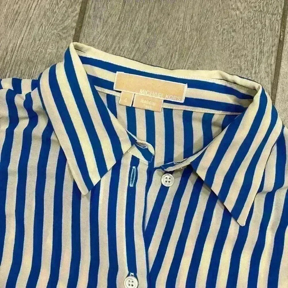 Michael Kors 100% Silk Women’s Button Down Cobalt White Size 4 - Picture 3 of 10
